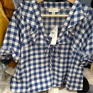 Topshop Blue Gingham Women's Top